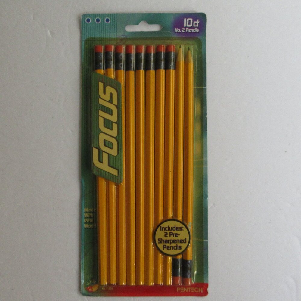 Pentech Focus No 2 Wood Pencils New Sealed Old Stock 10 count Vintage 2001 71010